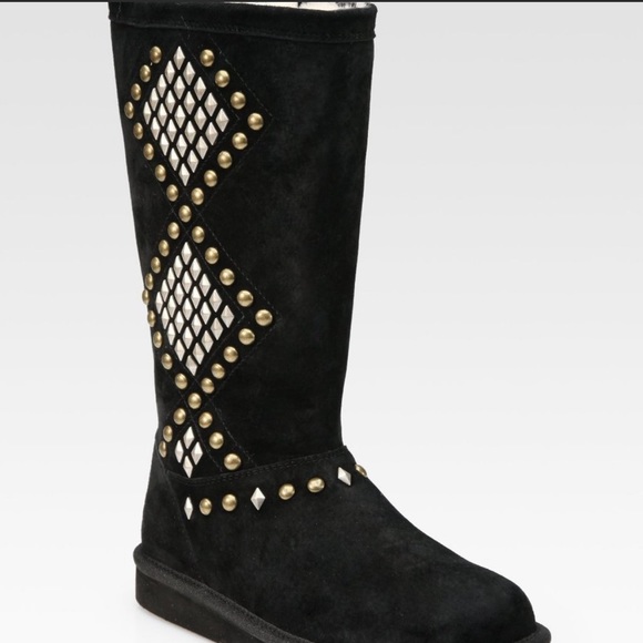 Ugg Avondale Black Suede Boots Diamond Gold and Silver Metal Studs inside zip - Picture 1 of 16